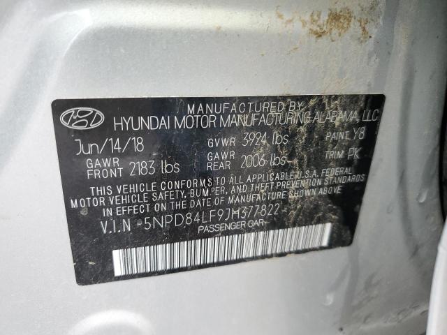 5NPD84LF9JH377822 - 2018 HYUNDAI ELANTRA SEL SILVER photo 12