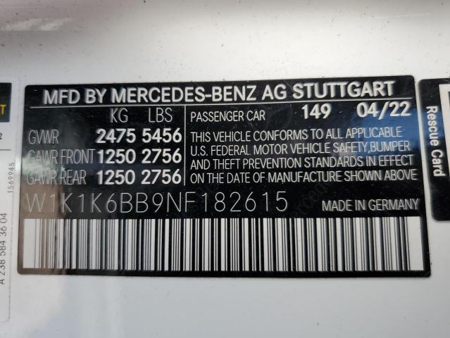 W1K1K6BB9NF182615 - 2022 MERCEDES-BENZ E AMG 53 WHITE photo 12