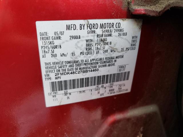 2FMDK48C27BB14460 - 2007 FORD EDGE RED photo 13