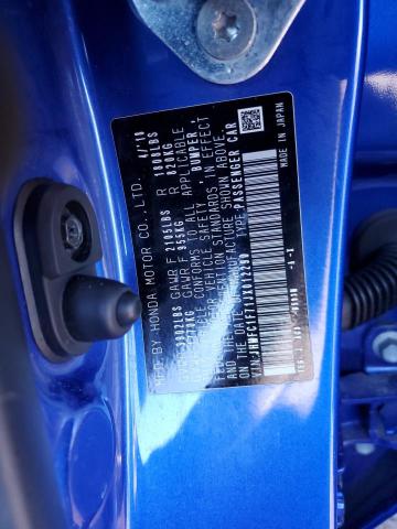 JHMFC1F71JX012290 - 2018 HONDA CIVIC EXL BLUE photo 12