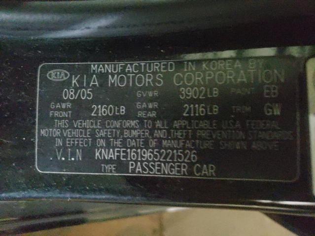 KNAFE161965221526 - 2006 KIA SPECTRA5 BLACK photo 12