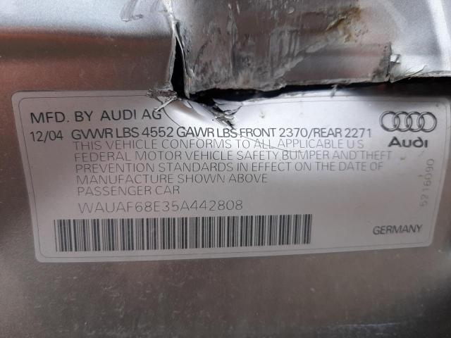 WAUAF68E35A442808 - 2005 AUDI A4 2.0T GRAY photo 13