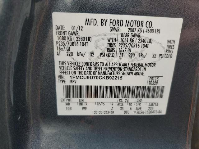 1FMCU9D70CKB92215 - 2012 FORD ESCAPE XLT BLUE photo 12