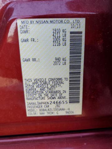 1N4AL3AP4EN246655 - 2014 NISSAN ALTIMA 2.5 RED photo 12