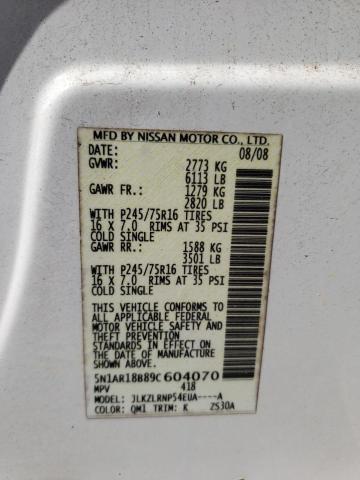 5N1AR18B89C604070 - 2009 NISSAN PATHFINDER S WHITE photo 13