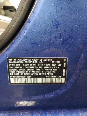 1VWDT7A33HC014234 - 2017 VOLKSWAGEN PASSAT R-LINE Կապույտ լուսանկար 12