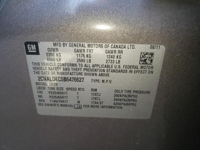 2CNALDEC5B6476627 - 2011 CHEVROLET EQUINOX LT GRAY photo 13