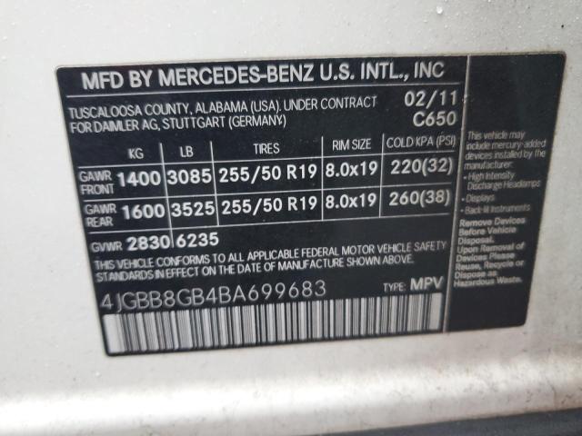 4JGBB8GB4BA699683 - 2011 MERCEDES-BENZ ML 350 4MATIC WHITE photo 13