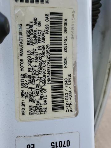 1NXBU4EE7AZ258529 - 2010 TOYOTA COROLLA BASE WHITE photo 12