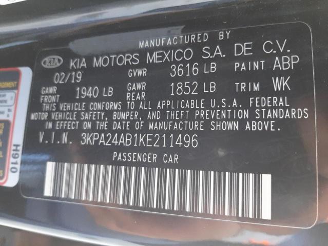 3KPA24AB1KE211496 - 2019 KIA RIO S BLACK photo 12