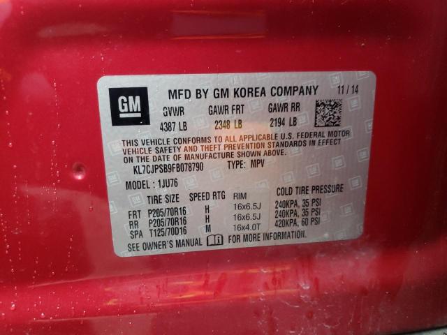 KL7CJPSB9FB078790 - 2015 CHEVROLET TRAX 1LS RED photo 12