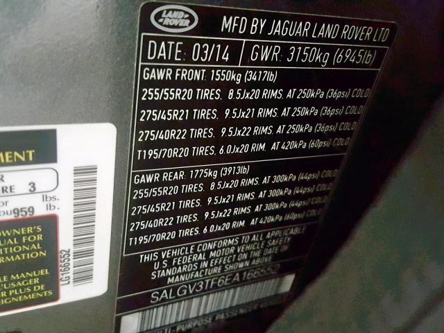 SALGV3TF6EA166552 - 2014 LAND ROVER RANGE ROVER AUTOBIOGRAPHY  photo 10