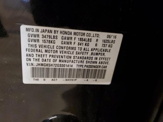 JHMGK5H72GS001414 - 2016 HONDA FIT EX BLACK photo 12