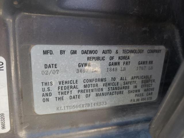 KL1TD566X7B148933 - 2007 CHEVROLET AVEO BASE Boz foto 13