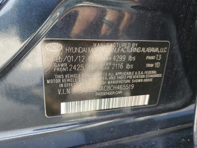 5NPEB4AC8CH465519 - 2012 HYUNDAI SONATA GLS BLUE photo 12