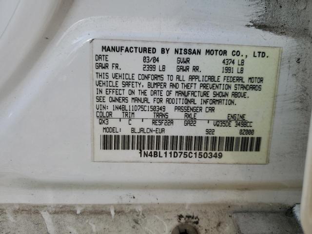 1N4BL11D75C150349 - 2005 NISSAN ALTIMA SE WHITE photo 12