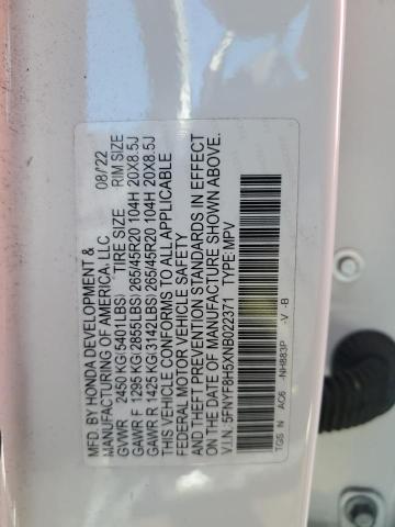 5FNYF8H5XNB022371 - 2022 HONDA PASSPORT EXL Beyaz fotoğraf 13
