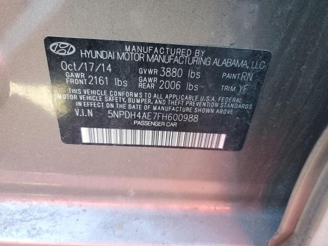 5NPDH4AE7FH600988 - 2015 HYUNDAI ELANTRA SE GRAY photo 12