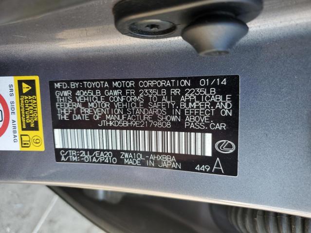 JTHKD5BH9E2179808 - 2014 LEXUS CT 200 GRAY photo 12