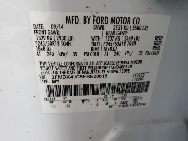 2FMDK4JC5EBB20616 - 2014 FORD EDGE SEL WHITE photo 13