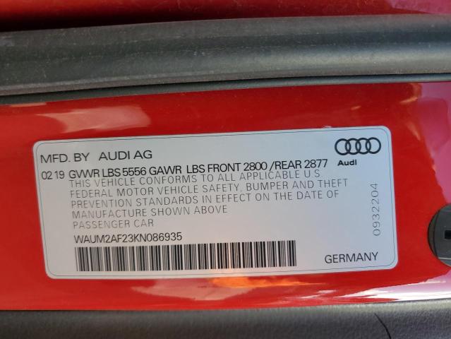 WAUM2AF23KN086935 - 2019 AUDI A6 PRESTIGE წითელი ფოტო 13