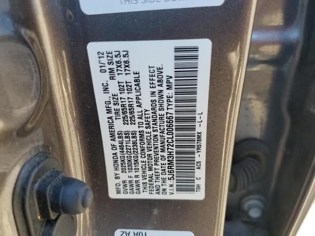 5J6RM3H72CL006667 - 2012 HONDA CR-V EXL BROWN photo 12