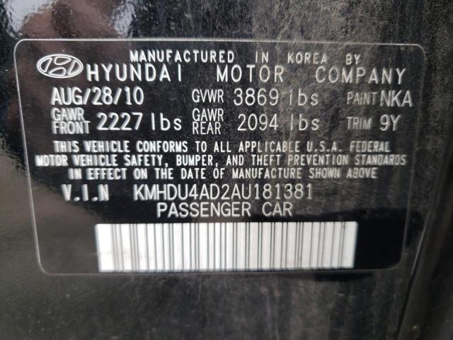 KMHDU4AD2AU181381 - 2010 HYUNDAI ELANTRA BLUE BLACK photo 12