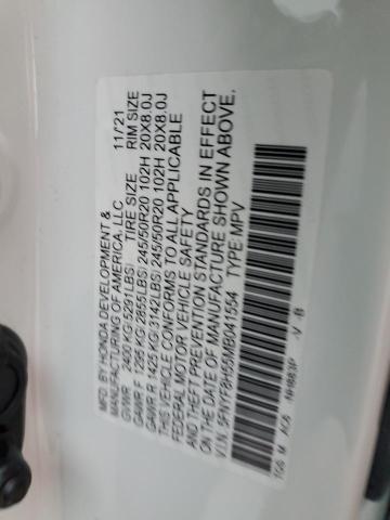 5FNYF8H55MB041554 - 2021 HONDA PASSPORT EXL WHITE photo 13