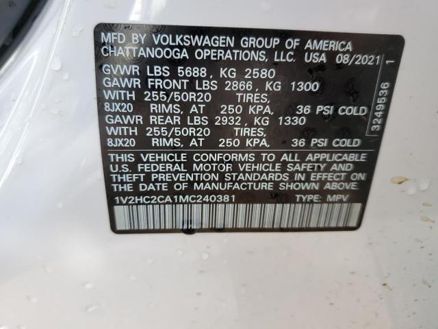 1V2HC2CA1MC240381 - 2021 VOLKSWAGEN ATLAS CROS SE Белый фото 13