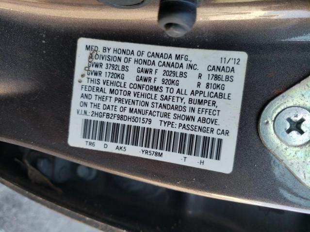 2HGFB2F98DH501579 - 2013 HONDA CIVIC EXL GRAY photo 12