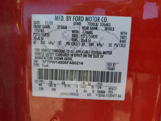 1FTPW14506FA60214 - 2006 FORD F150 SUPERCREW TWO TONE photo 12