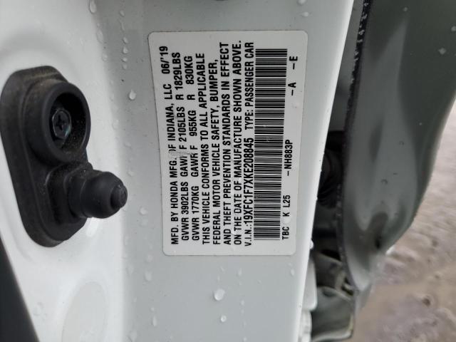 19XFC1F7XKE208845 - 2019 HONDA CIVIC EXL თეთრი ფოტო 13
