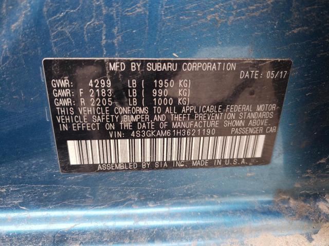 4S3GKAM61H3621190 - 2017 SUBARU IMPREZA SPORT BLUE photo 12