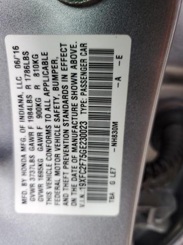 19XFC2F75GE230023 - 2016 HONDA CIVIC EX SILVER photo 12