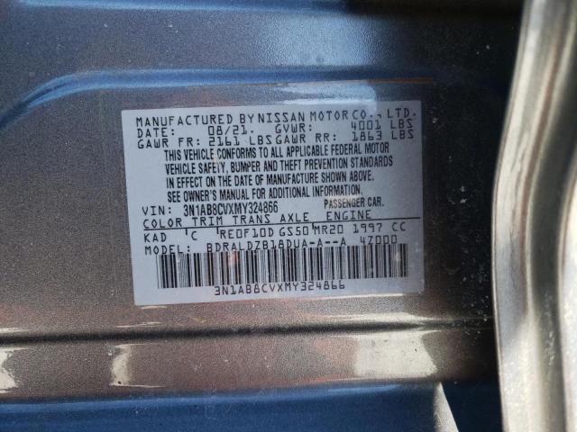 3N1AB8CVXMY324866 - 2021 NISSAN SENTRA SV GRAY photo 12