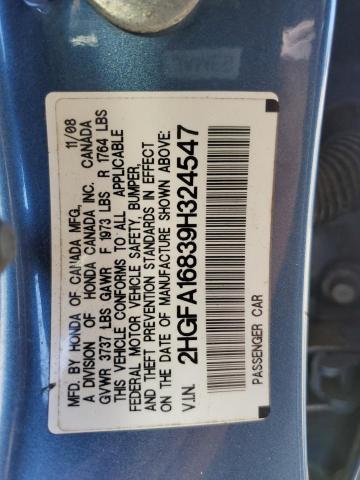 2HGFA16839H324547 - 2009 HONDA CIVIC EX BLUE photo 12