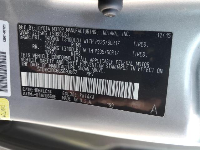 5TDYK3DC6GS693862 - 2016 TOYOTA SIENNA XLE SILVER photo 12