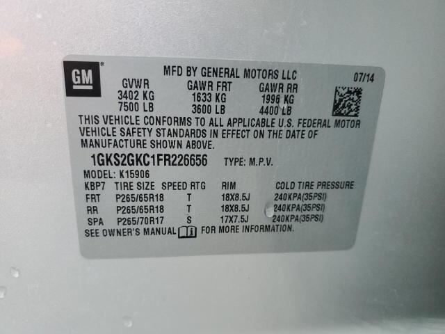 1GKS2GKC1FR226656 - 2015 GMC YUKON XL K1500 SLE SILVER photo 13