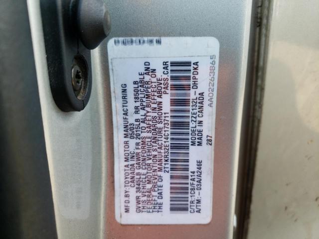 2T1KR32E14C173711 - 2004 TOYOTA COROLLA MA XR SILVER photo 12