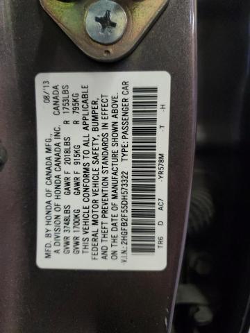 2HGFB2F55DH573322 - 2013 HONDA CIVIC LX GRAY photo 12