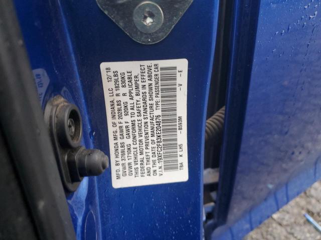 19XFC2F83KE204876 - 2019 HONDA CIVIC SPORT 蓝色 照片 12