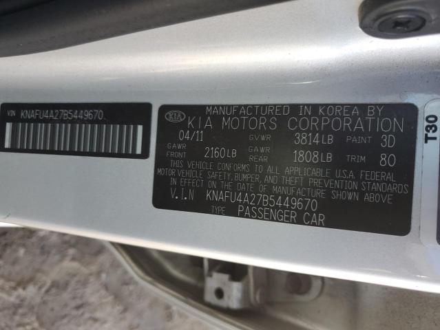 KNAFU4A27B5449670 - 2011 KIA FORTE EX SILVER photo 12