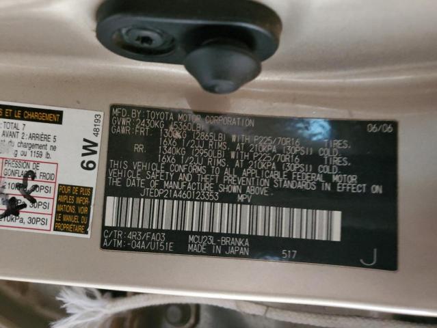 JTEDP21A460123353 - 2006 TOYOTA HIGHLANDER LIMITED TAN photo 12