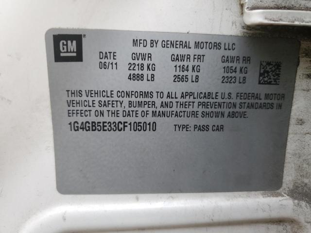 1G4GB5E33CF105010 - 2012 BUICK LACROSSE CONVENIENCE 白色 照片 12