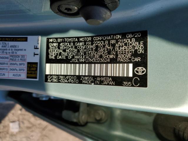 JTDL9MFU7M3023624 - 2021 TOYOTA PRIUS LE TURQUOISE photo 13