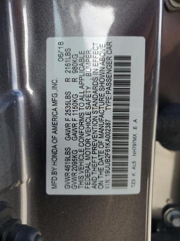 19UUB2F61KA002387 - 2019 ACURA TLX TECHNOLOGY GRAY photo 12