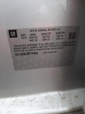 1G11C5SL0EF194462 - 2014 CHEVROLET MALIBU 1LT ვერცხლისფერი ფოტო 12