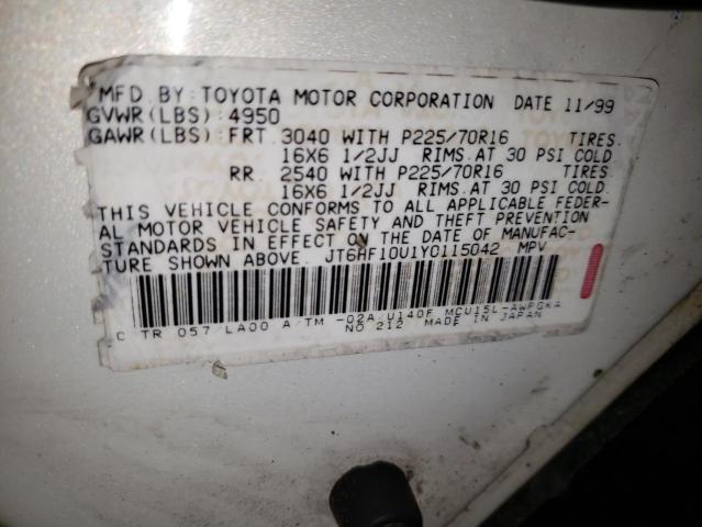 JT6HF10U1Y0115042 - 2000 LEXUS RX 300 WHITE photo 13