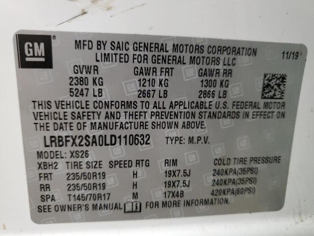 LRBFX2SA0LD110632 - 2020 BUICK ENVISION ESSENCE WHITE photo 13