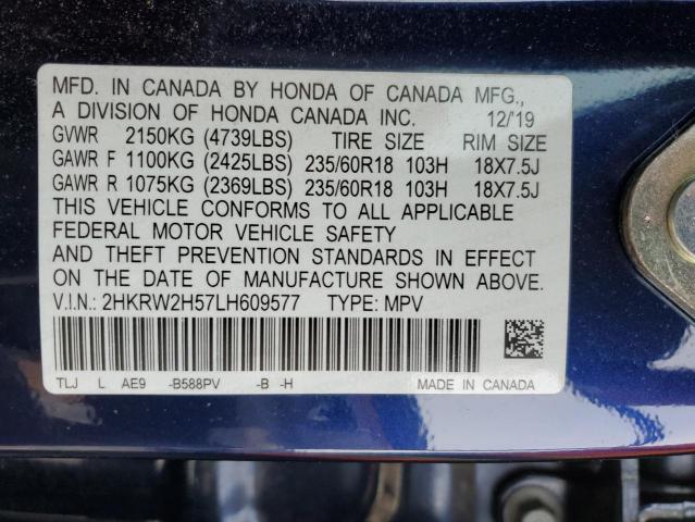 2HKRW2H57LH609577 - 2020 HONDA CR-V EX BLUE photo 13